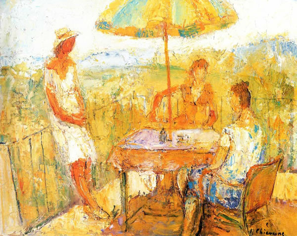 Signore in terrazza,anni ’50-’60, olio su tela, cm 40x50, Aversa (Ce), collezione privata